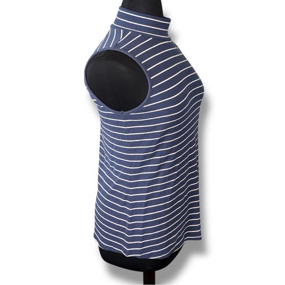 LANE BRYANT Classic Sleeveless Mock Neck Ribbed Tank - 18/20 Navy/White Stripe - Picture 3 of 14